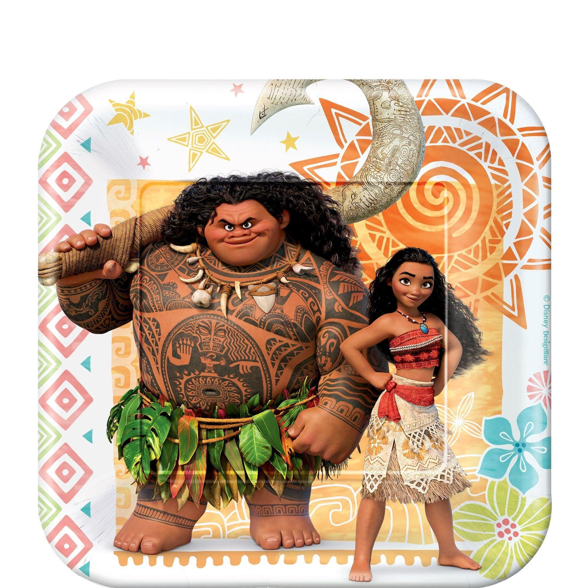 Moana Tableware Birthday Party Supplies Pack for 8 Guests - Kit Includes Plates, Napkins, Cups, Table Cover, Candle & Favor Cup